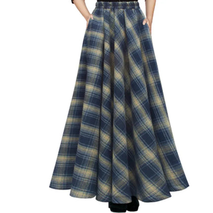 TIYIHAILEY-Women's Long Maxi Thick A-line Skirts, Elastic Waist, Plaid Woolen Skirts, Warm with Pocket, Winter, New Custom Made PlatiNum