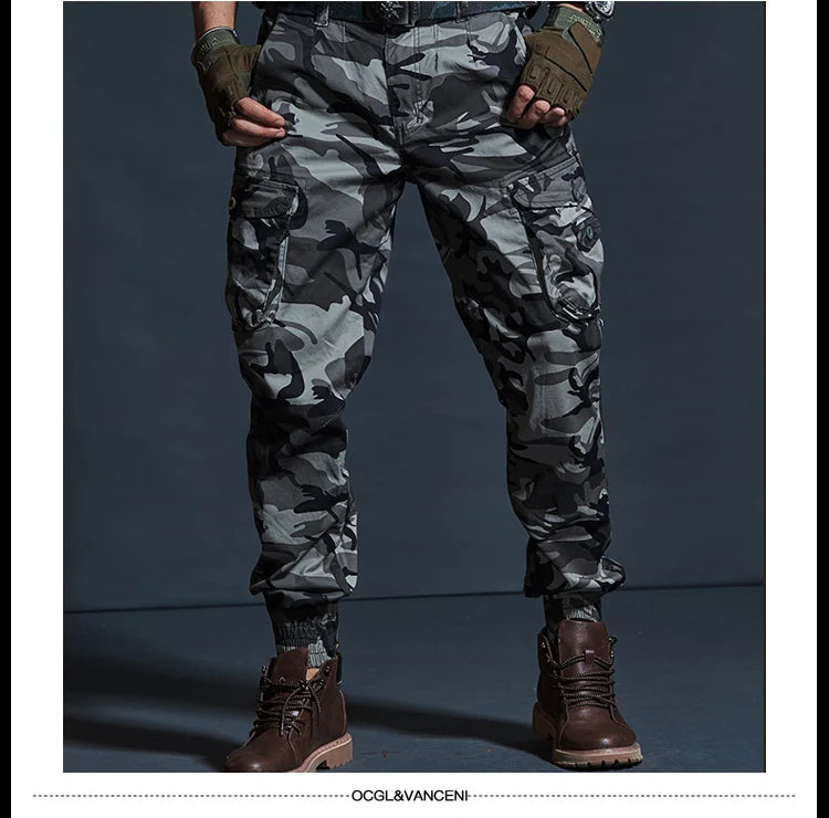 High Quality Khaki Casual Pants Men Tactical Joggers Camouflage Cargo Pants Multi-Pocket Fashions Black Army Trousers Work Wear