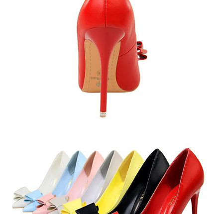 BIGTREE Rosso Blu Nero Scarpe Bowknot Dolce Donna Décolleté in morbida pelle Punta a punta Donna Tacchi alti Abito a spillo Scarpe da donna da ufficio
