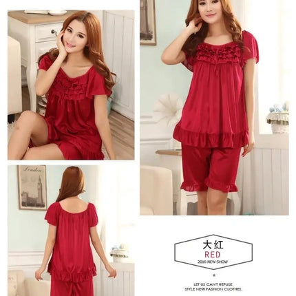 Signore Sexy Raso Di Seta Pigiama Set Donne Pigiama Set Manica Corta Pijama Set Estate Degli Indumenti Da Notte A Casa di Usura di Sonno di Usura Per delle donne platinumshop