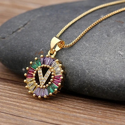 Nidin vendita calda iniziale multicolore zircone collana fascino lettera collana nome gioielli per donna uomo accessori regalo per feste