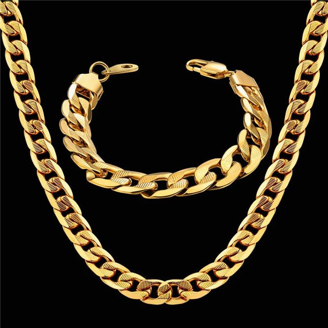 Degli uomini delle Donne Dubai Set di Gioielli di Colore Dell'oro Dell'acciaio inossidabile del Braccialetto Della Collana Set Hiphop Curb Cubano di Spessore Catena Dei Monili del Commercio All'ingrosso platinumshop