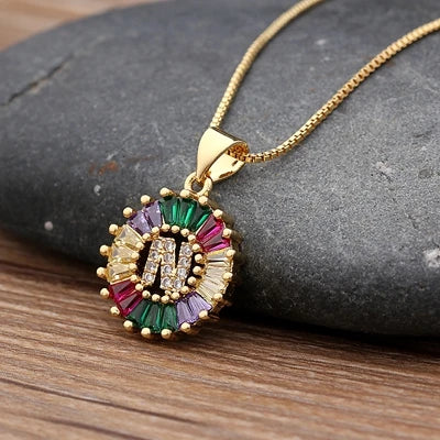 Nidin vendita calda iniziale multicolore zircone collana fascino lettera collana nome gioielli per donna uomo accessori regalo per feste