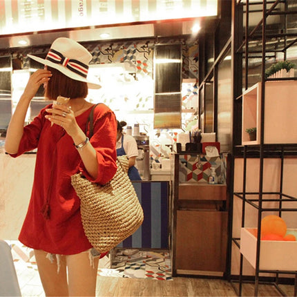 Women's Bag Summer Beach Bag Large Capacity Knitted Straw Hand-woven Rattan Beach Bag Bohemia Leather Women's Shoulder Bag New