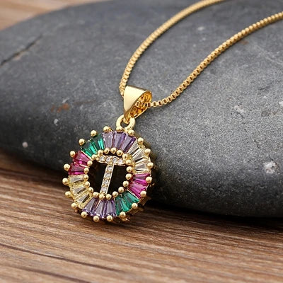 Nidin vendita calda iniziale multicolore zircone collana fascino lettera collana nome gioielli per donna uomo accessori regalo per feste