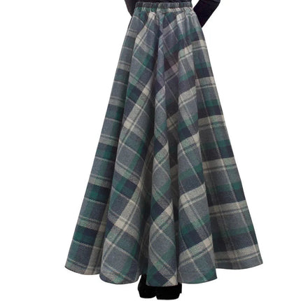 TIYIHAILEY-Women's Long Maxi Thick A-line Skirts, Elastic Waist, Plaid Woolen Skirts, Warm with Pocket, Winter, New Custom Made PlatiNum
