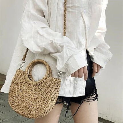 Yogodlns Borsa a tracolla intrecciata in rattan semicircolare fatta a mano Borse a tracolla a tracolla da donna estive Borsa da spiaggia piccola per ragazze Novità