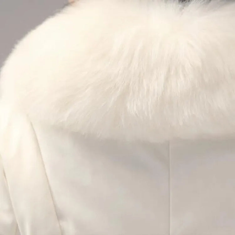 New Fashion Womens Big Faux Fur Coats Fur Collar Leather Mid Long Parkas Winter Female Warm Fur Outwear Beige Coats Clothes