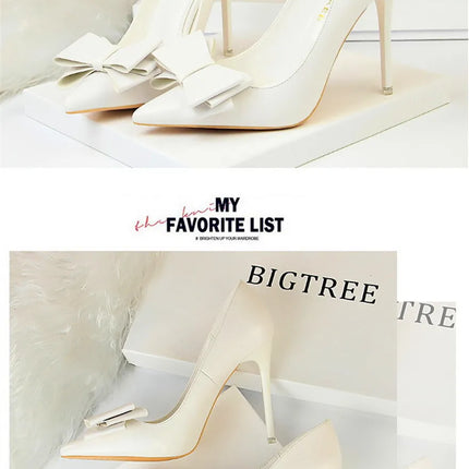 BIGTREE Rosso Blu Nero Scarpe Bowknot Dolce Donna Décolleté in morbida pelle Punta a punta Donna Tacchi alti Abito a spillo Scarpe da donna da ufficio