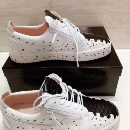 Chentel Noble Leather Men Casual Shoes Party Shoes Men High Quality Flats Splashing ink Sneakers Black White Red Colors Unisex