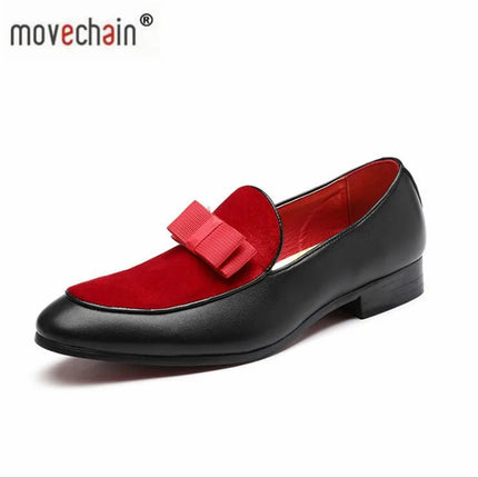 movechain Scarpe da festa di nozze in pelle da uomo con fiocco Moda uomo Mocassini da guida Mocassini Uomo Casual Slip-On Flats