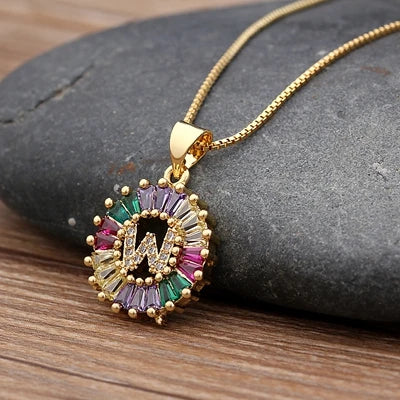 Nidin vendita calda iniziale multicolore zircone collana fascino lettera collana nome gioielli per donna uomo accessori regalo per feste