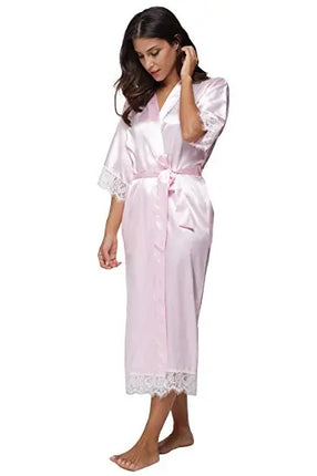 Estate Patchwork di pizzo Raso Kimono Robe Indumenti da notte sexy Lingerie Camicie Donna Camicia da notte lunga in seta Abiti da damigella d'onore da sposa