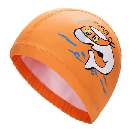 Bonnet de bain pour enfants Tissu PU imperméable Joli dessin animé Animal Dauphin Protège-oreilles Cheveux longs Garçons Filles Bonnet de piscine Chapeau
