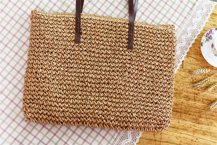 Borsa da donna Borsa da spiaggia estiva Borsa da spiaggia in rattan intrecciata a mano in paglia lavorata a maglia di grande capacità Borsa a tracolla da donna in pelle Bohemia Nuovo