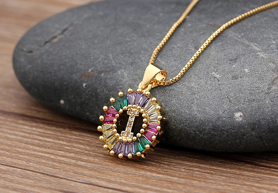 Nidin vendita calda iniziale multicolore zircone collana fascino lettera collana nome gioielli per donna uomo accessori regalo per feste