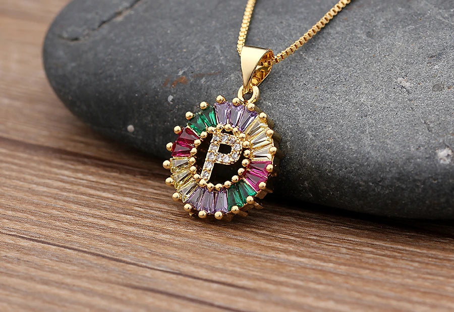 Nidin vendita calda iniziale multicolore zircone collana fascino lettera collana nome gioielli per donna uomo accessori regalo per feste
