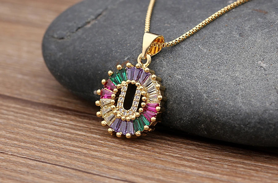 Nidin vendita calda iniziale multicolore zircone collana fascino lettera collana nome gioielli per donna uomo accessori regalo per feste