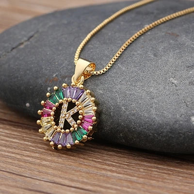 Nidin vendita calda iniziale multicolore zircone collana fascino lettera collana nome gioielli per donna uomo accessori regalo per feste