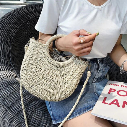Yogodlns Borsa a tracolla intrecciata in rattan semicircolare fatta a mano Borse a tracolla a tracolla da donna estive Borsa da spiaggia piccola per ragazze Novità