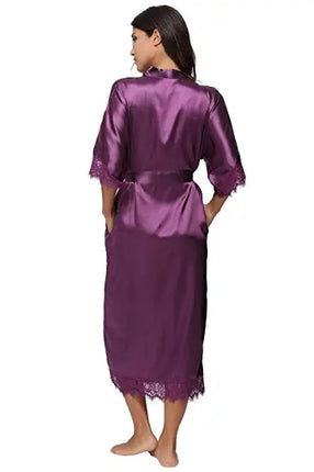 Estate Patchwork di pizzo Raso Kimono Robe Indumenti da notte sexy Lingerie Camicie Donna Camicia da notte lunga in seta Abiti da damigella d'onore da sposa