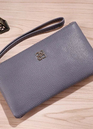 Portafoglio lungo casual da donna in pelle PU con grana litchi, tasca per telefono con cerniera, porta carte di credito, portamonete femminile