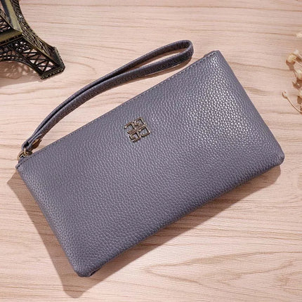 Portafoglio lungo casual da donna in pelle PU con grana litchi, tasca per telefono con cerniera, porta carte di credito, portamonete femminile