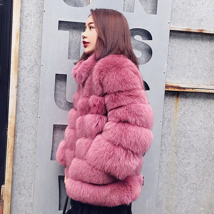 ZADORIN Winter Outerwears Furry Faux Fur Coat Women Stand Collar Long Sleeve Fake Fur Jacket Fur Coats fourrure abrigos mujer