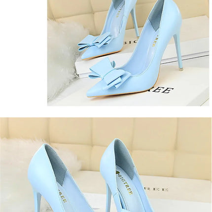 BIGTREE Rosso Blu Nero Scarpe Bowknot Dolce Donna Décolleté in morbida pelle Punta a punta Donna Tacchi alti Abito a spillo Scarpe da donna da ufficio