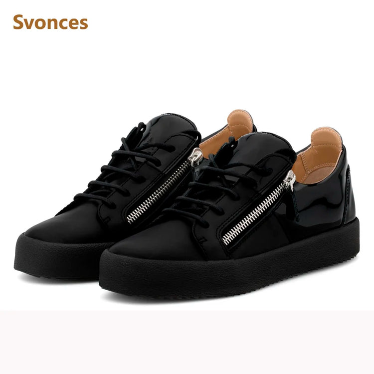 Fashion Black Flat Platform Comfortable Shoes Height Increasing Unisex Casual Sneakers Man Metal Zipper Designer Euro Size 38-45