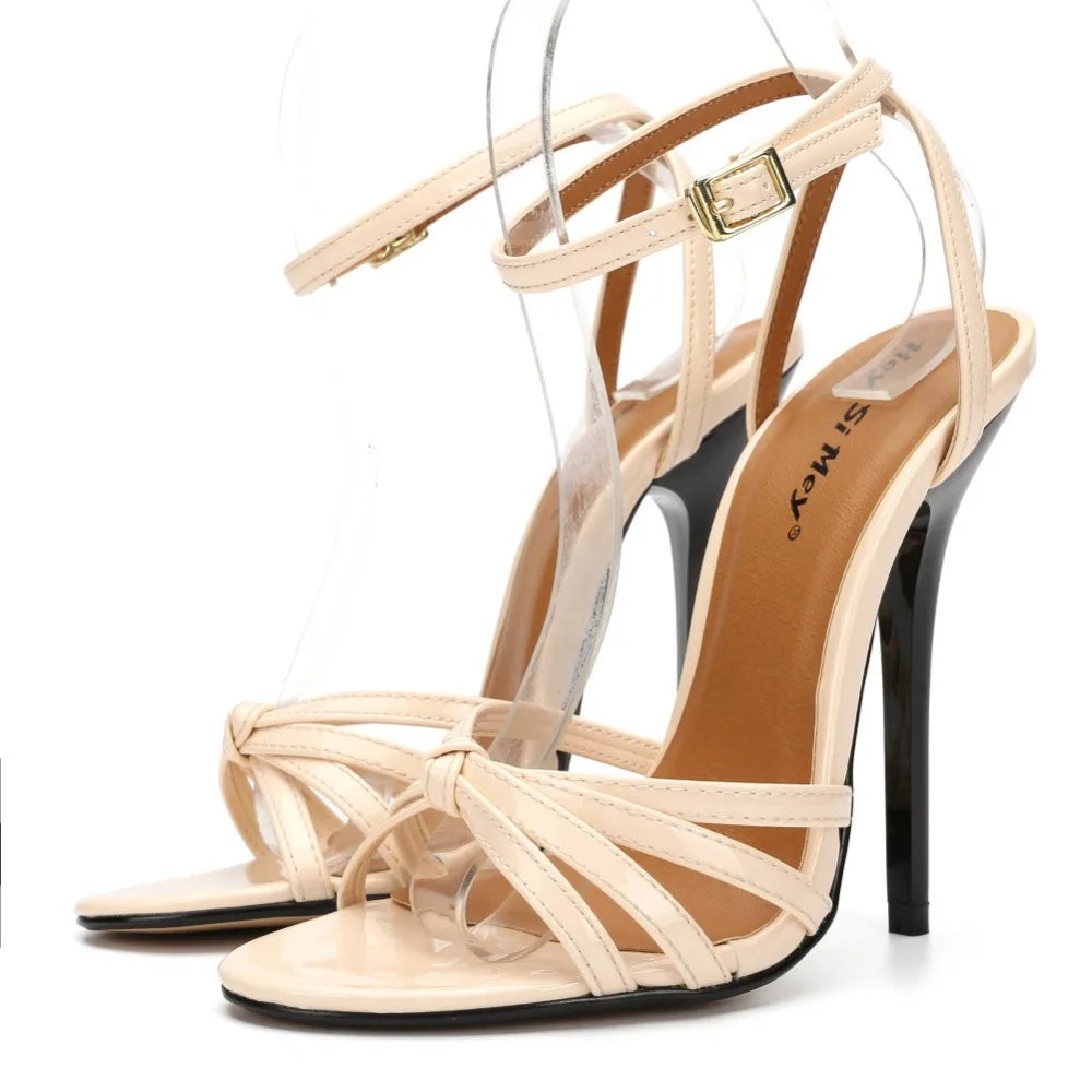 New Oversized Women's Shoes Fake Women's Cross Dressing Fun Shoes large-size 37-48 Thin high heels 13cm lace up women's sandals