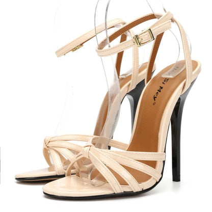 New Oversized Women's Shoes Fake Women's Cross Dressing Fun Shoes large-size 37-48 Thin high heels 13cm lace up women's sandals