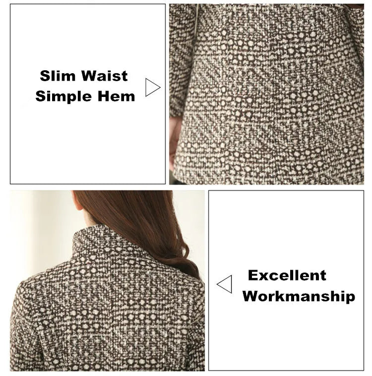 New Women's Wool Blends Coat Winter 2026 Autumn Fashion Elegant Mother Turtleneck Plaid Slim Long Tweed Woolen Outerwear Female