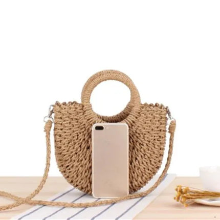 Yogodlns Borsa a tracolla intrecciata in rattan semicircolare fatta a mano Borse a tracolla a tracolla da donna estive Borsa da spiaggia piccola per ragazze Novità
