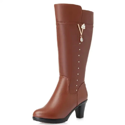 GKTINOO Winter Knee High Boots Warm Wool Fur Shoes Woman High Heels Soft Leather Non-slip Women's Winter Boots Footwear Botas