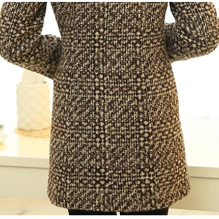 New Women's Wool Blends Coat Winter 2026 Autumn Fashion Elegant Mother Turtleneck Plaid Slim Long Tweed Woolen Outerwear Female
