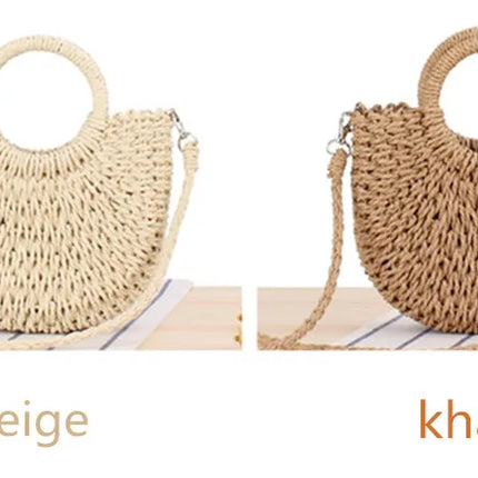Yogodlns Borsa a tracolla intrecciata in rattan semicircolare fatta a mano Borse a tracolla a tracolla da donna estive Borsa da spiaggia piccola per ragazze Novità