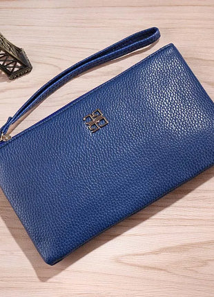 Portafoglio lungo casual da donna in pelle PU con grana litchi, tasca per telefono con cerniera, porta carte di credito, portamonete femminile