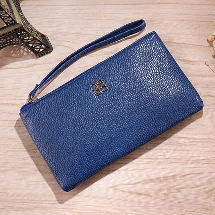 Portafoglio lungo casual da donna in pelle PU con grana litchi, tasca per telefono con cerniera, porta carte di credito, portamonete femminile