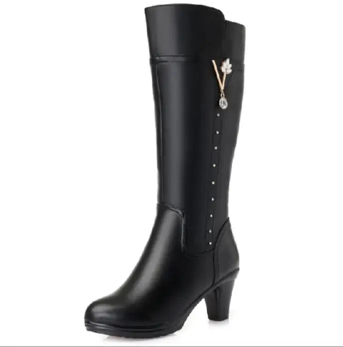 GKTINOO Winter Knee High Boots Warm Wool Fur Shoes Woman High Heels Soft Leather Non-slip Women's Winter Boots Footwear Botas