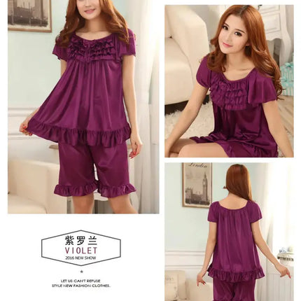 Signore Sexy Raso Di Seta Pigiama Set Donne Pigiama Set Manica Corta Pijama Set Estate Degli Indumenti Da Notte A Casa di Usura di Sonno di Usura Per delle donne platinumshop
