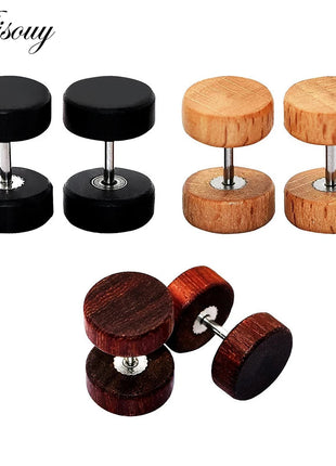 Alisouy 2PC Moda Orecchini a bottone in legno Orecchini Marrone naturale Nero 8 10 12mm Punk Bilanciere Tappi per le orecchie finti Brincos per le donne degli uomini platinumshop
