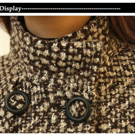 New Women's Wool Blends Coat Winter 2026 Autumn Fashion Elegant Mother Turtleneck Plaid Slim Long Tweed Woolen Outerwear Female