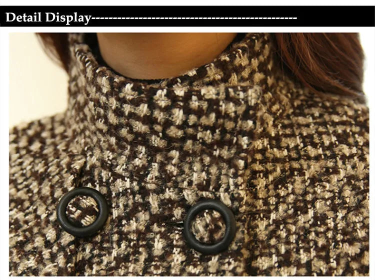 New Women's Wool Blends Coat Winter 2026 Autumn Fashion Elegant Mother Turtleneck Plaid Slim Long Tweed Woolen Outerwear Female