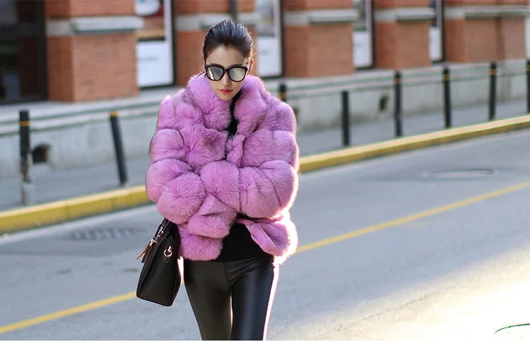 ZADORIN High Quality Thicken Pink Faux Fur Coat Women Winter Stand Collar Long Sleeve Faux Fur Jacket Gilet Fourrure Bontjas