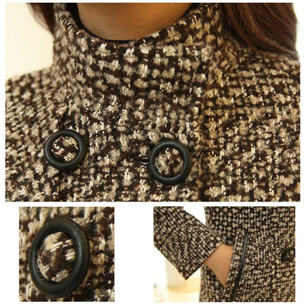 New Women's Wool Blends Coat Winter 2026 Autumn Fashion Elegant Mother Turtleneck Plaid Slim Long Tweed Woolen Outerwear Female