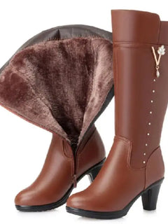 GKTINOO Winter Knee High Boots Warm Wool Fur Shoes Woman High Heels Soft Leather Non-slip Women's Winter Boots Footwear Botas
