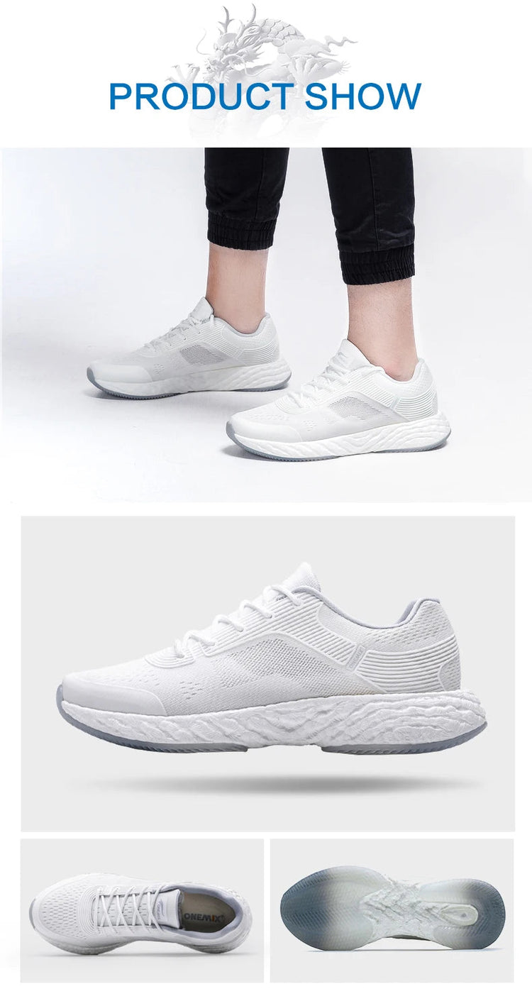 ONEMIX Scarpe da corsa bianche per uomo Outdoor Donna Sneakers atletiche Maratona Sport Scarpe da passeggio Viaggi Trekking Calzature da jogging PlatiNum