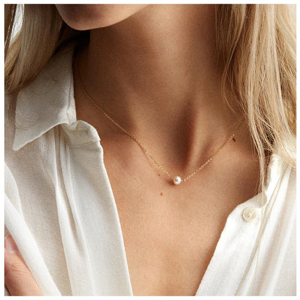 e-Manco Stainless Steel Choker imitated  Pearl Necklaces for Women Gold Color Layered Chain Necklace Jewelry PlatiNum