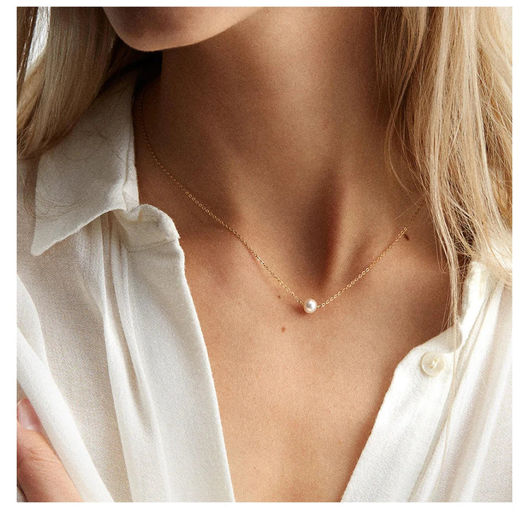 e-Manco Stainless Steel Choker imitated  Pearl Necklaces for Women Gold Color Layered Chain Necklace Jewelry PlatiNum